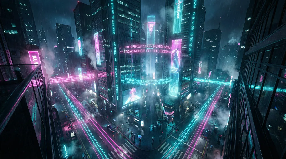 王心凌乘风破浪 竖屏短剧平台首页背景 - 赛博朋克都市夜景